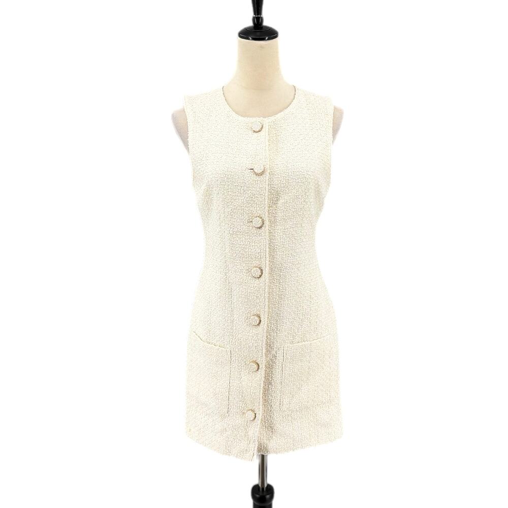Endless Rose NEW Ivory White Tweed Polished Bridal Chic Romantic Mini Dress - Picture 3 of 11
